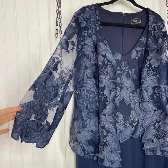 NWT Alex Evenings Navy Tea Length Mother Of The Bride Evening Dress 16 81122421 - Picture 3 of 10